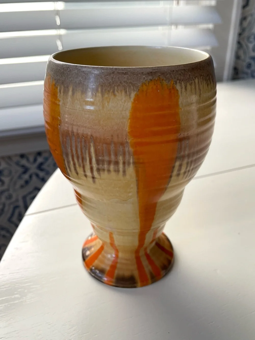 Vintage Shelley pottery Harmony drip style vase Moderne orange yellow brown